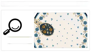 Detailed close-up of blue floral ceramic dinnerware with matching spoon handle