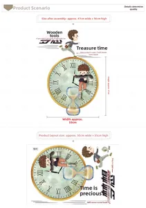 Detail view of motivational cartoon wall stickers with clock and running boys for office