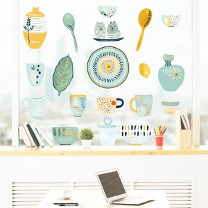Nordic style waterproof self-adhesive kitchen wall stickers with cat and lemon motifs