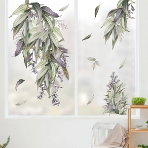 Self-adhesive watercolor plant leaves wall sticker for Nordic style home door decoration