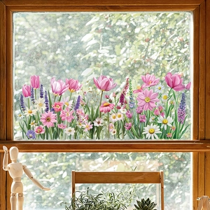 Stickers de fenêtre floraux avec tulipes et lavande pour décoration de vitres