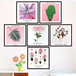 Nordic Style Pink Rose Succulent PVC Wall Stickers Minimalist Floral Plant Wall Decals For Bedroom Living Room Home Decor