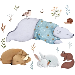Cartoon forest animal wall decals featuring polar bear and deer for nursery decor