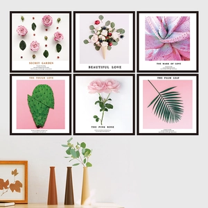 Set of 6 Nordic style plant wall art prints with minimalist black frames for home decor