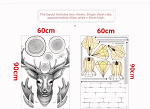 Detailed wall sticker layout featuring elk and hanging lamp designs in 60x90cm size