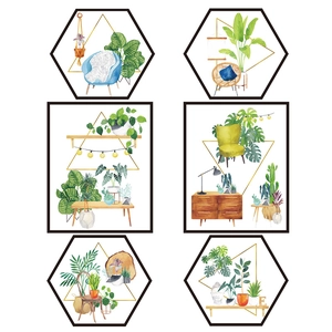 Nordic tropical plant wall stickers set featuring watercolor greenery and home decor art