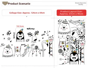 Detail showing layout dimensions for animal wall stickers with panda and deer designs