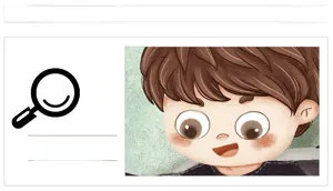 Detail of cartoon boy illustration showing artistic crayon texture and sharp lines