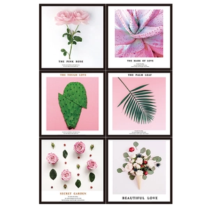 Set of 6 minimalist pink floral and green plant wall art posters for modern home decor