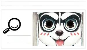 Close-up of cute cartoon pug sticker with big eyes and playful tongue detail