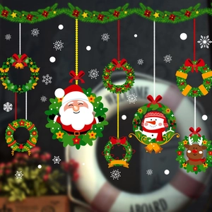 Adesivi natalizi per pareti e finestre con Babbo Natale, pupazzo di neve e ghirlande
