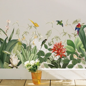 Vintage tropical plant and parrot wall stickers set for living room background decor