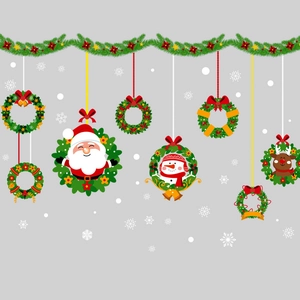 Adesivi murali natalizi con Babbo Natale, pupazzo di neve e renne per vetrine feste