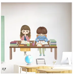 Classroom wall sticker showing students studying with slogans for quiet learning environment