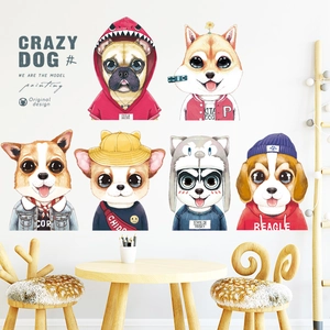 Cartoon Personified Dog Wall Stickers PVC Waterproof Decorative Wall Decals For Kids Room Bedroom Modern Street Style