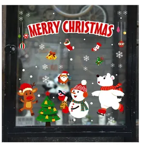 Detailed Christmas window decals featuring Merry Christmas text, reindeer and snowman designs