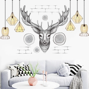 Large Nordic Sketch Deer Head Pendant Lamp Wall Sticker PVC Self Adhesive Wall Decal For Living Room Bedroom Background Decor