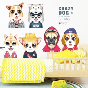 Waterproof cartoon pug and dog wall stickers in stylish outfits for nursery room decor