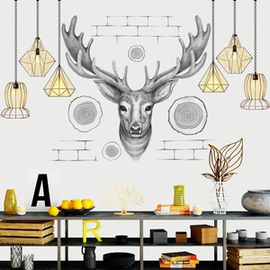 Modern elk and tree ring wall stickers for minimalist Nordic living room decor
