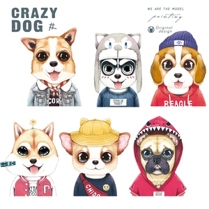 Cartoon pug and dog wall stickers with trendy street style fashion outfits for home decor