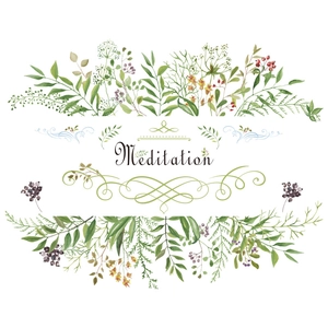 Meditation wall stickers with watercolor green leaves and floral botanical decoration