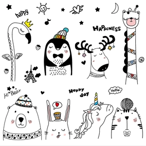 Removable Scandinavian cartoon animal wall stickers including flamingo and penguin for nurseries