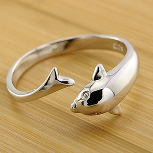 Romantische dolfijn ring van S925 sterling zilver met gepolijst verstelbaar ontwerp