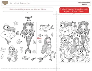 Detail view of cartoon mermaid wall stickers with Sea Dreams text and dimensions