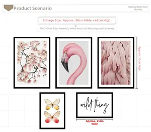 Detail view of waterproof pink flamingo and floral PVC wall stickers for bedroom