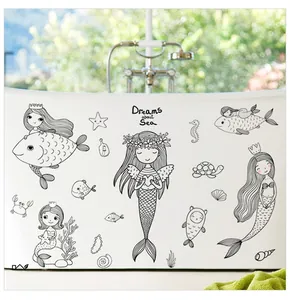 Detail of Dreams about Sea mermaid wall stickers applied to a white ceramic bathtub surface