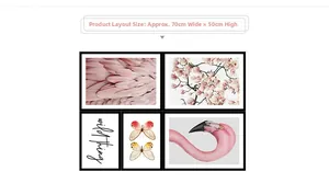 Layout details for flamingo and cherry blossom wall stickers measuring 70cm x 50cm