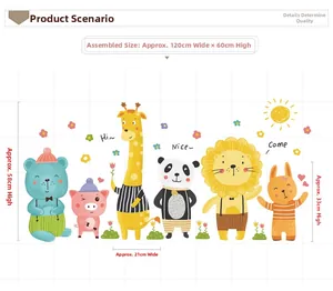 Cartoon animal wall stickers set including bear and giraffe size 120x60cm for kids rooms