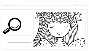 Detail of waterproof wall sticker showing a girl with flower wreath line art illustration