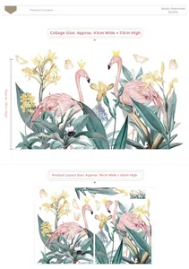 Détails des dimensions et de la mise en page du sticker mural flamant rose tropical