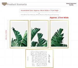 Dettagli degli adesivi in PVC con foglie tropicali e testo Sweet Life con dimensioni