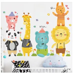 Detailed view of cute cartoon animal wall stickers with soft colors for nursery decor
