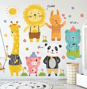 Cartoon animal wall stickers set with giraffe and lion for kids room DIY decoration