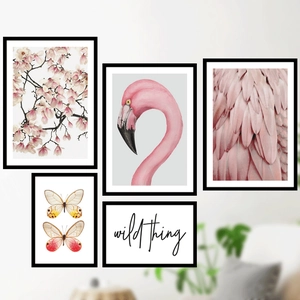 Nordic Flamingo Butterfly Wall Stickers PVC Pink Flower Wild Thing Art Decals For Living Room Bedroom Home Decor