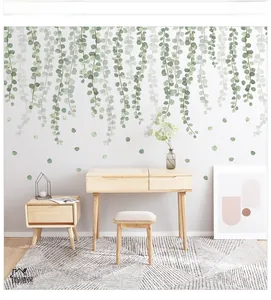Detail of eucalyptus hanging plants wall sticker in a Nordic style home setting