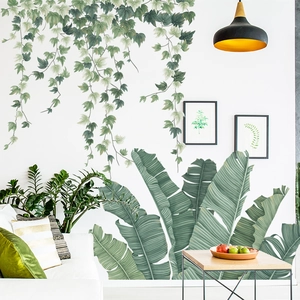 Nordic Style Tropical Green Banana Leaf Vine Wall Sticker PVC Waterproof Decorative Background Wall Decal For Living Room Bedroom