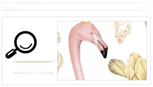 Détail d'un sticker mural flamant rose tropical avec couronne et motifs de feuilles
