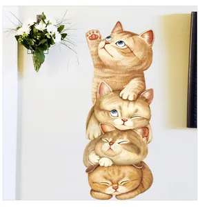 Cute stacked orange cats wall decal detail showing playful feline expressions