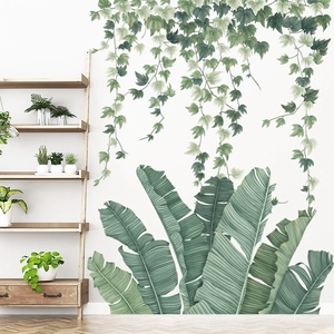 Nordic watercolor tropical banana leaf and hanging vine wall decals for home decoration