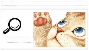 Detail showing the adorable orange cat illustration with realistic fur and blue eyes