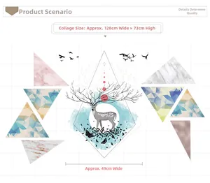Creative geometric elk wall decal set with marble patterns and dimension specifications