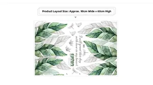 Detail view of tropical leaf wall stickers with butterfly accents and motivational text