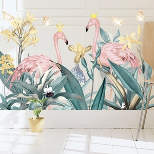 Stickers muraux tropicaux avec flamants roses et feuilles de palmier pour décoration