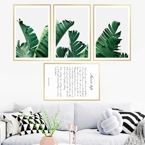Set di 4 quadri moderni con foglie tropicali e cornici dorate per l'arredamento del soggiorno