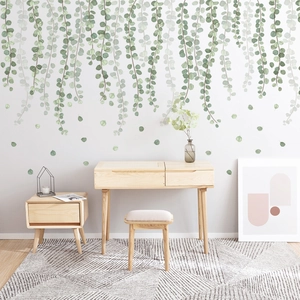 Nordic Style Eucalyptus Green Leaf Wall Stickers Removable PVC Plant Vines Wall Decals For Living Room Bedroom Home Decor