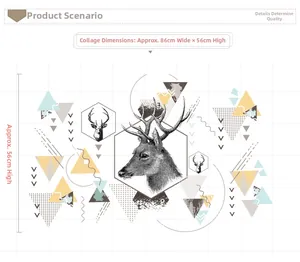 Detail showing geometric elk wall sticker dimensions 86cm x 56cm for Nordic home decor